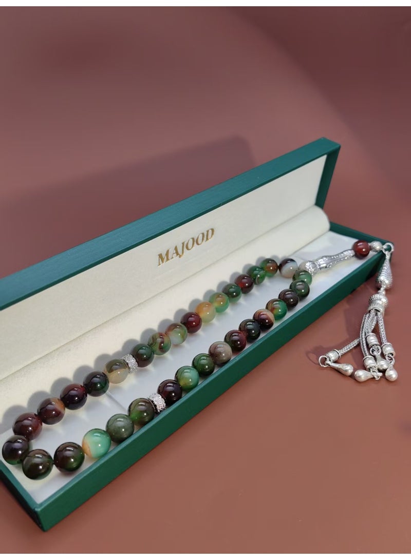 MAJOOD/33 Real Peacock Green Agate Prayer Beads/Tasbih/10MM/For Men And Women - Image 3