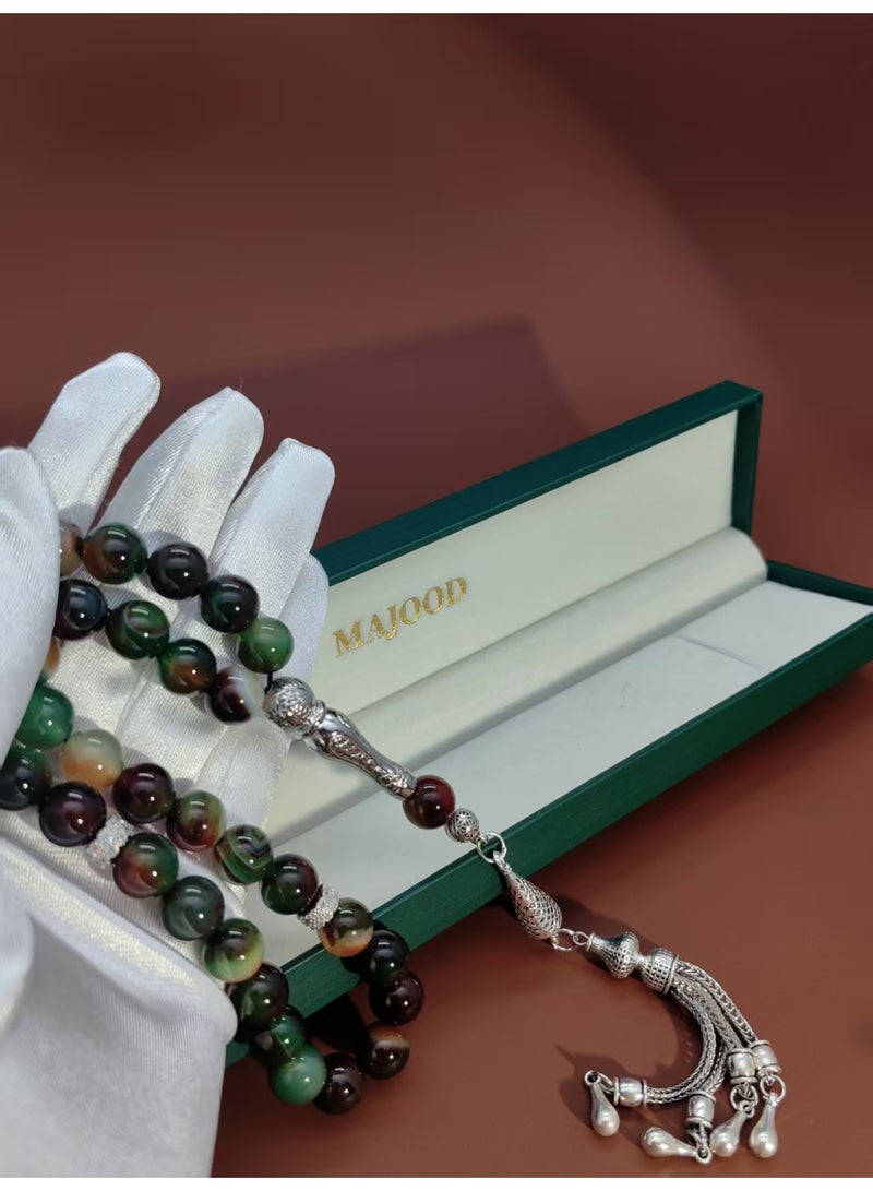 MAJOOD/33 Real Peacock Green Agate Prayer Beads/Tasbih/10MM/For Men And Women - Image 5