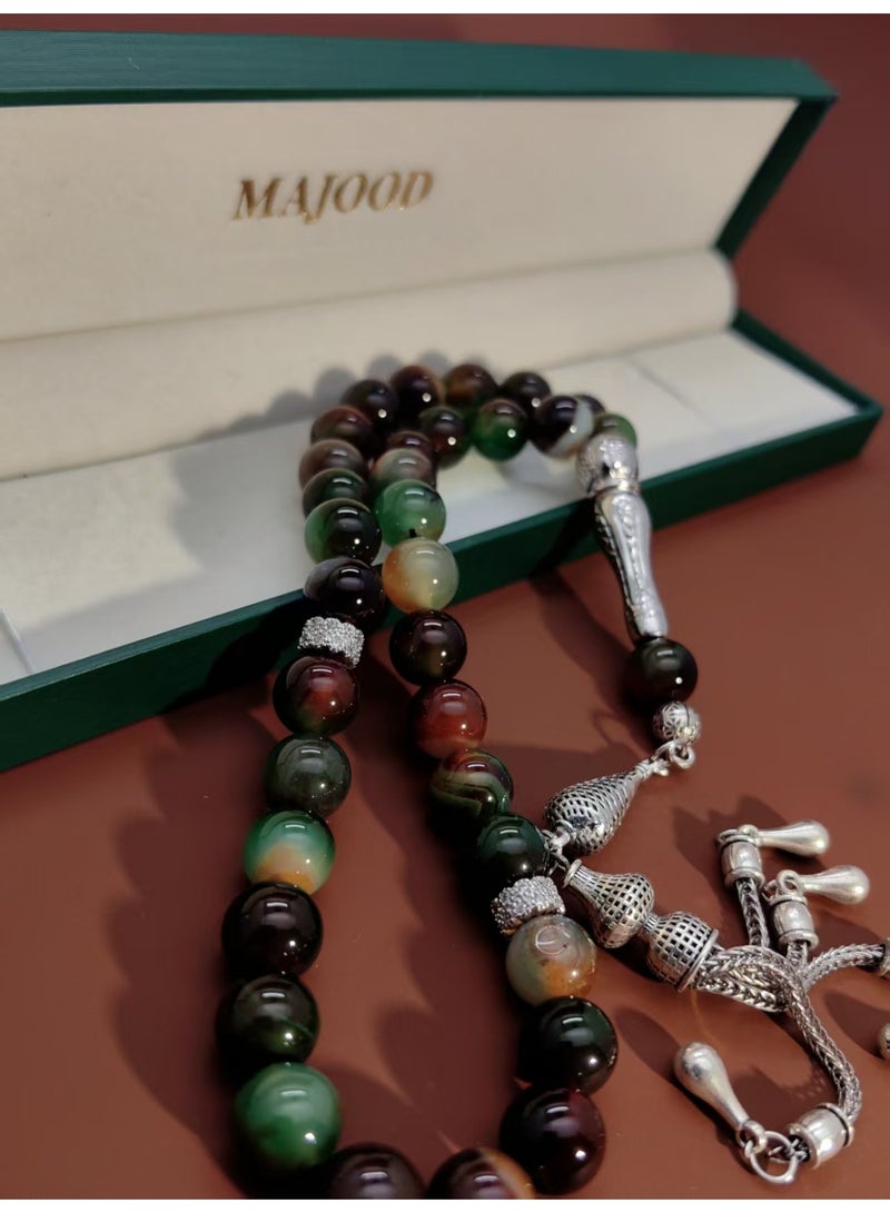 MAJOOD/33 Real Peacock Green Agate Prayer Beads/Tasbih/10MM/For Men And Women - Image 4
