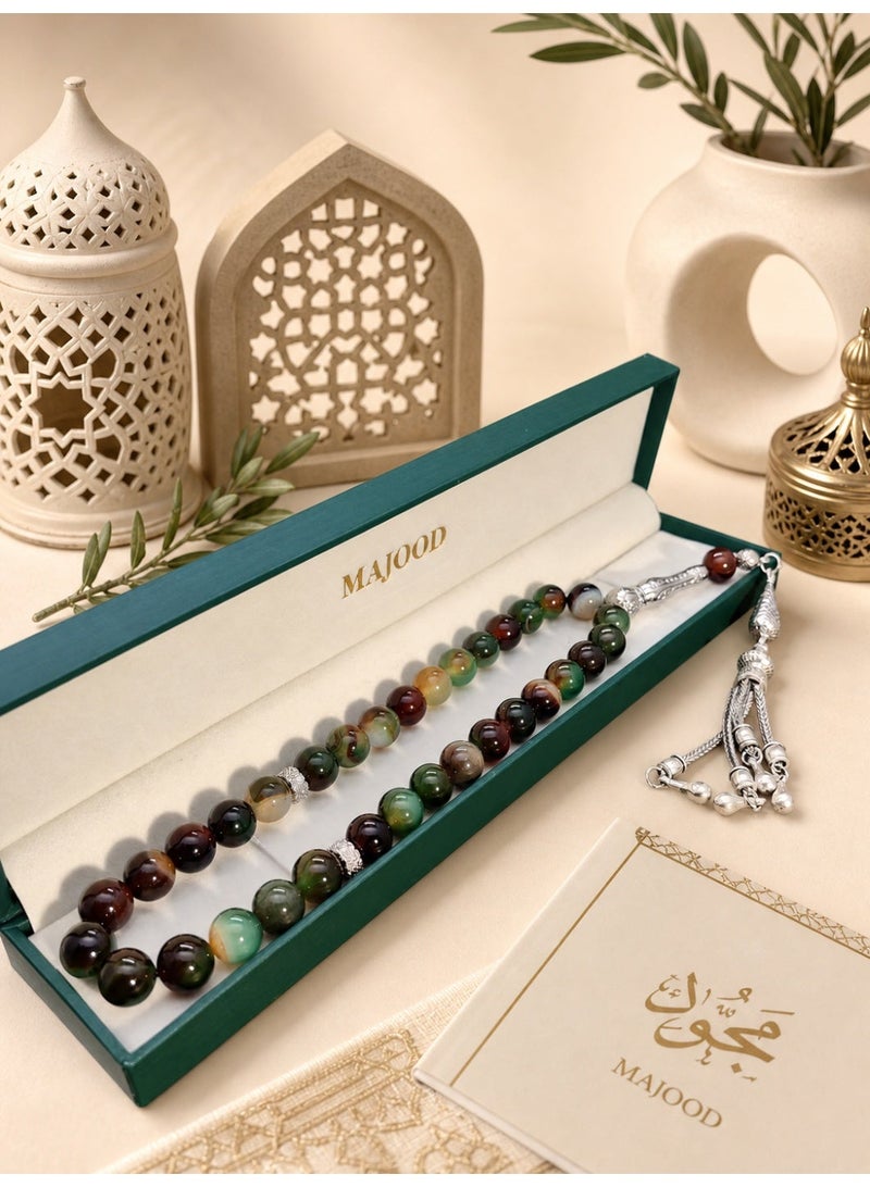موجود MAJOOD/33 مسبحة من العقيق الأخضر الحقيقي/تسبيحة/10 مم/للرجال والنساء - Image 3