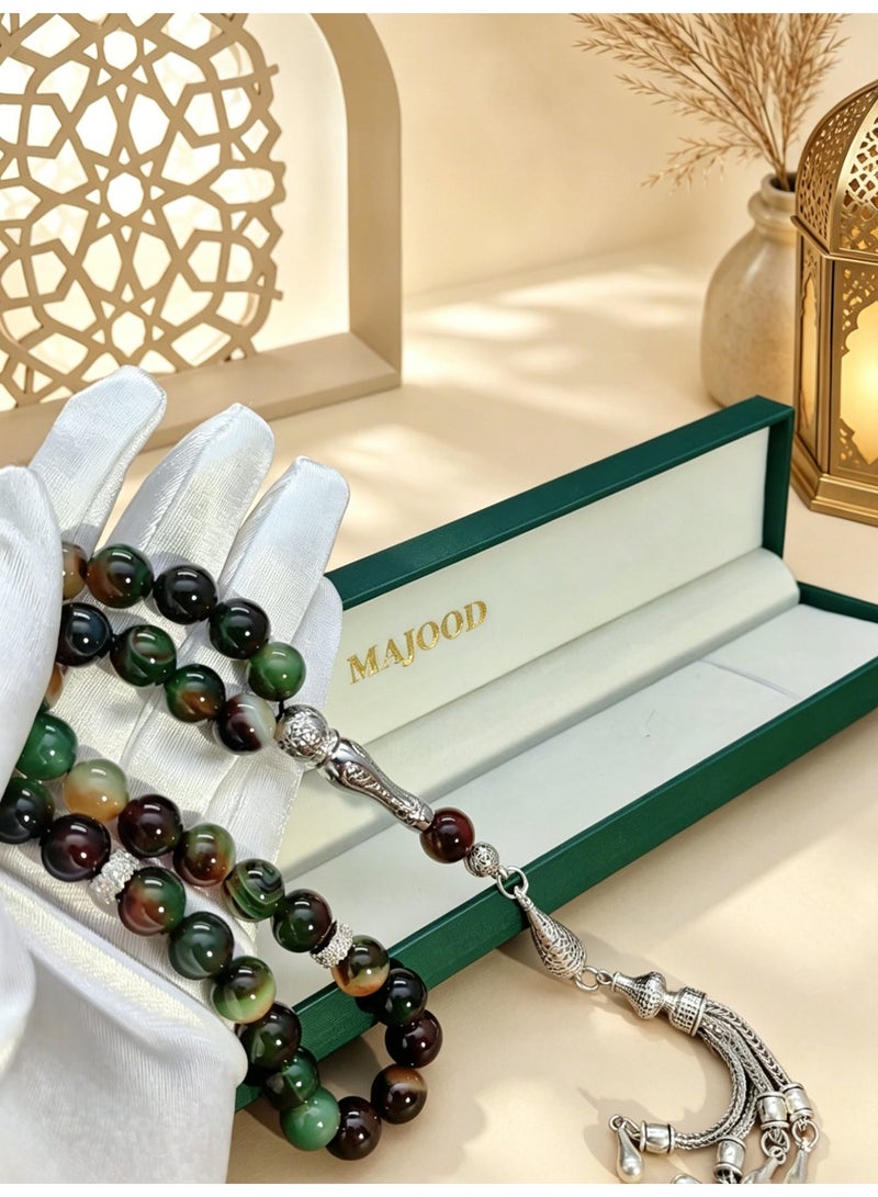 موجود MAJOOD/33 مسبحة من العقيق الأخضر الحقيقي/تسبيحة/10 مم/للرجال والنساء - Image 5