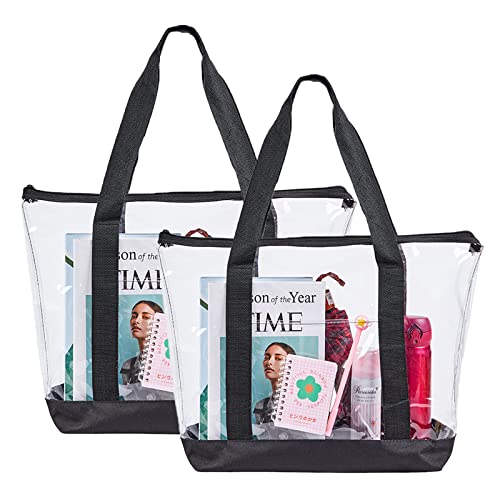 Clearworld Large Clear Tote Bag, Fashion PVC Shoulder Handbag for Women, Clear Stadium Bag for Security Travel,Shopping,Sports and Work-2 Pack - Image 1
