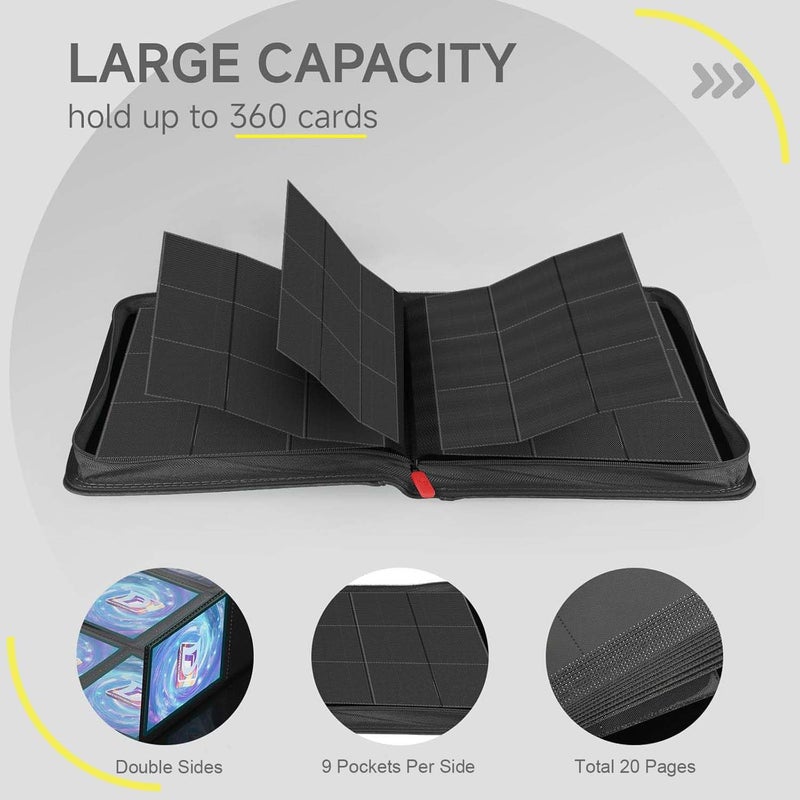 Deoyibu 9 Pocket Card Binder,360 Pockets Trading Card Binder,Double Sided Pocket Collection Binder,Card Folder for MTG,TCG,Game Cards,Sport Cards,Black - Image 4