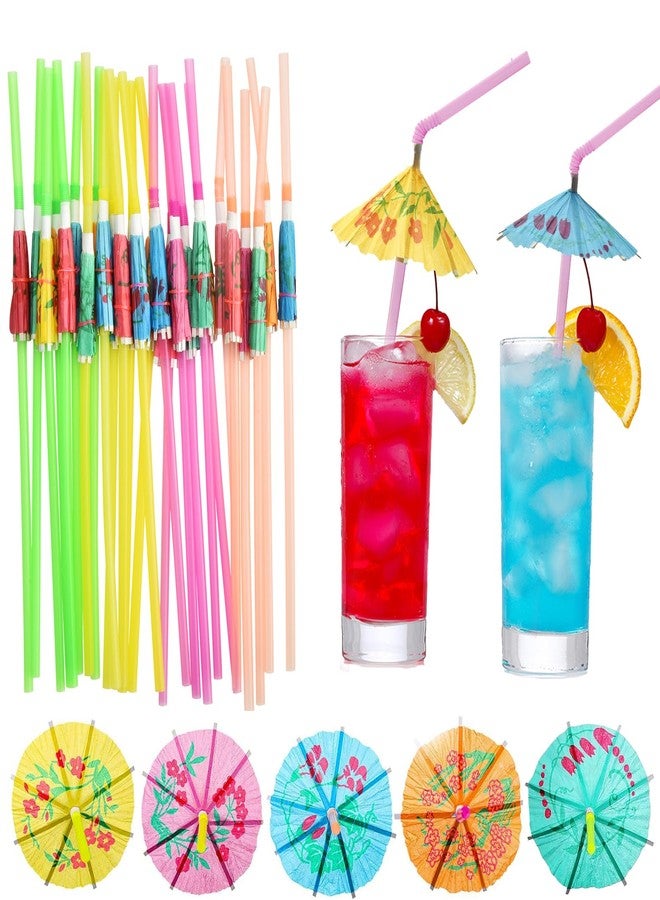 Haundry 24pcs Umbrella Straws, Long Cocktail Umbrella Party Straws, Plastic Drinking Straws for Tropical Summer Beach Luau Tiki Hawaiian Party Decorations, Umbrella - Image 1