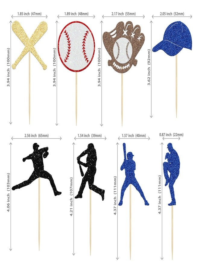Ephlyn 24Pcs Baseball Cupcake Toppers Glitter Baseball Players Sports Theme Cupcake Picks Baseball Sport Theme Baby Shower Kids Birthday Party Cake Decorations Supplies - Image 2
