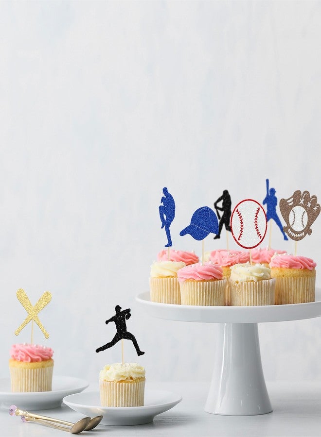 Ephlyn 24Pcs Baseball Cupcake Toppers Glitter Baseball Players Sports Theme Cupcake Picks Baseball Sport Theme Baby Shower Kids Birthday Party Cake Decorations Supplies - Image 5