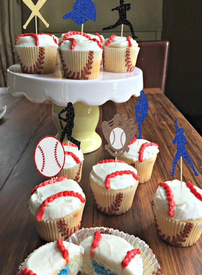 Ephlyn 24Pcs Baseball Cupcake Toppers Glitter Baseball Players Sports Theme Cupcake Picks Baseball Sport Theme Baby Shower Kids Birthday Party Cake Decorations Supplies - Image 4