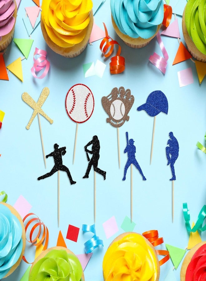 Ephlyn 24Pcs Baseball Cupcake Toppers Glitter Baseball Players Sports Theme Cupcake Picks Baseball Sport Theme Baby Shower Kids Birthday Party Cake Decorations Supplies - Image 3