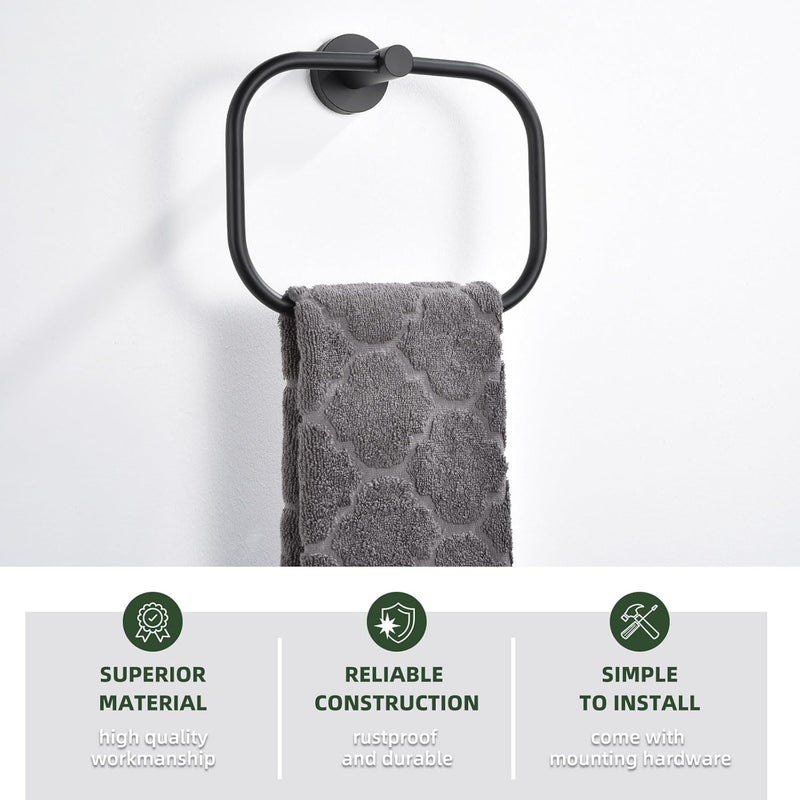Angle Simple Matte Black Towel Ring Swivel, SUS 304 Stainless Steel Bathroom Hand Towel Holder for Wall Mount - Image 3