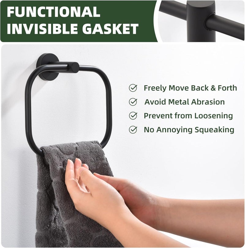 Angle Simple Matte Black Towel Ring Swivel, SUS 304 Stainless Steel Bathroom Hand Towel Holder for Wall Mount - Image 4