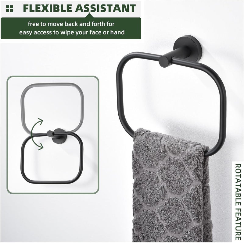 Angle Simple Matte Black Towel Ring Swivel, SUS 304 Stainless Steel Bathroom Hand Towel Holder for Wall Mount - Image 5