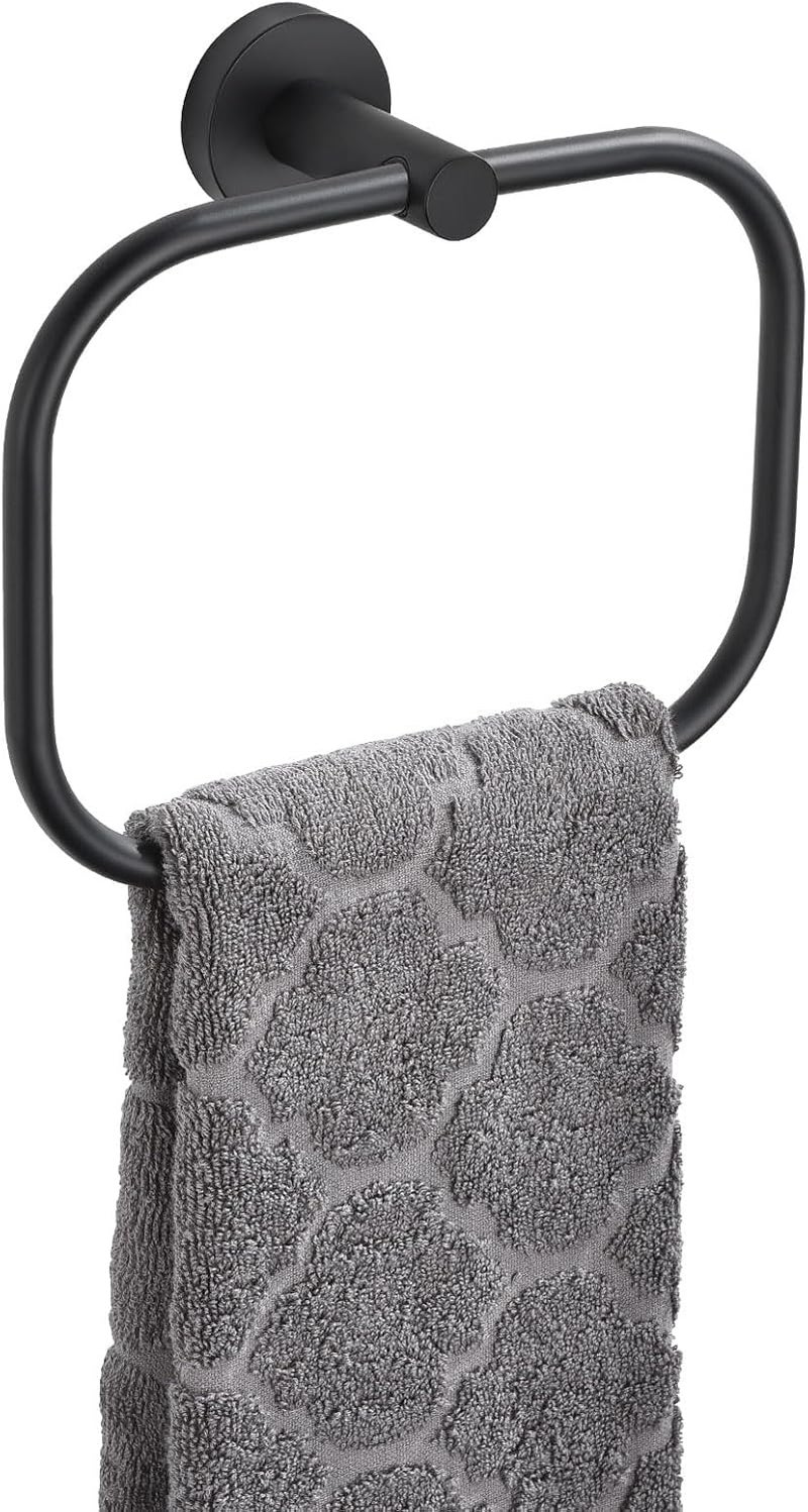 Angle Simple Matte Black Towel Ring Swivel, SUS 304 Stainless Steel Bathroom Hand Towel Holder for Wall Mount - Image 1