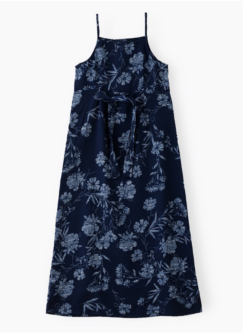 Jelliene Girls' Navy Blue Floral Print Spaghetti Strap Maxi Dress  - Image 2