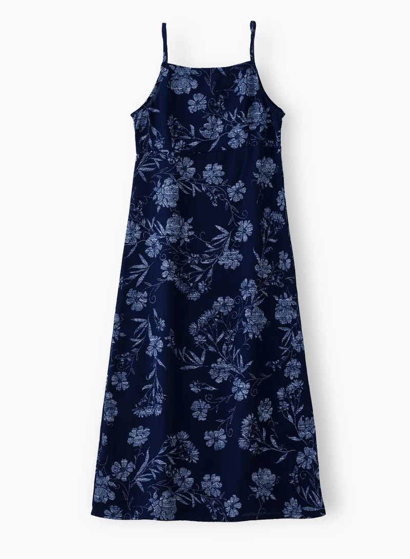 Jelliene Girls' Navy Blue Floral Print Spaghetti Strap Maxi Dress
