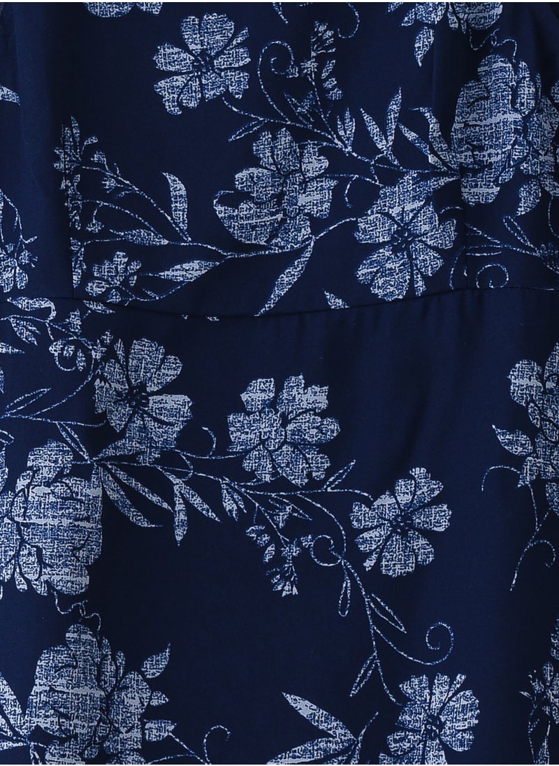 Jelliene Girls' Navy Blue Floral Print Spaghetti Strap Maxi Dress  - Image 3