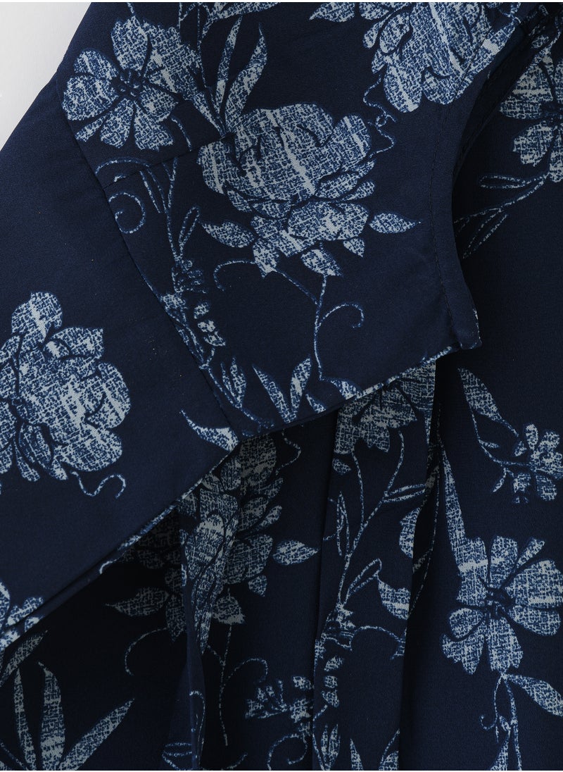 Jelliene Girls' Navy Blue Floral Print Spaghetti Strap Maxi Dress  - Image 4