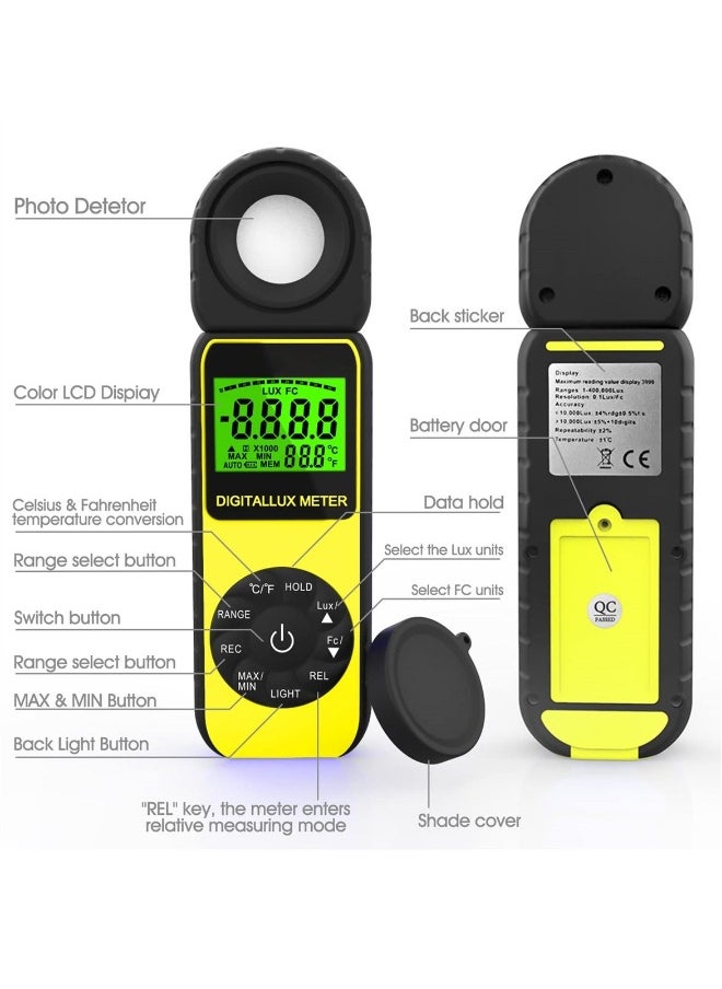 Generic - Handheld Digital Illuminance Light Meter, Measure Range Up to 400,000Lux (0.01~40,000 FC), 270º Rotated Sensor, Backlight, for Foot Candles, Plants, LED Lights - Image 1