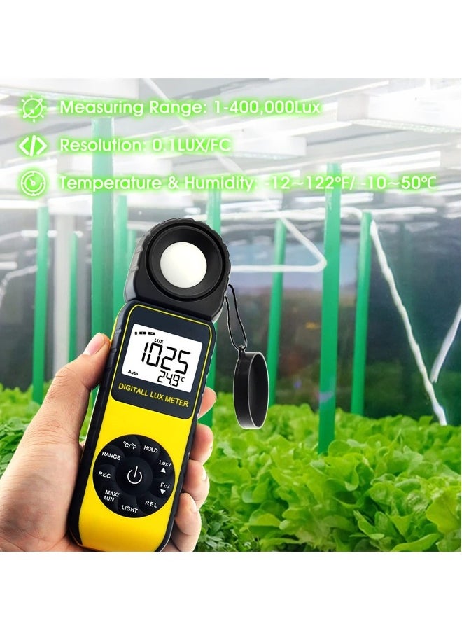 Generic - Handheld Digital Illuminance Light Meter, Measure Range Up to 400,000Lux (0.01~40,000 FC), 270º Rotated Sensor, Backlight, for Foot Candles, Plants, LED Lights - Image 1