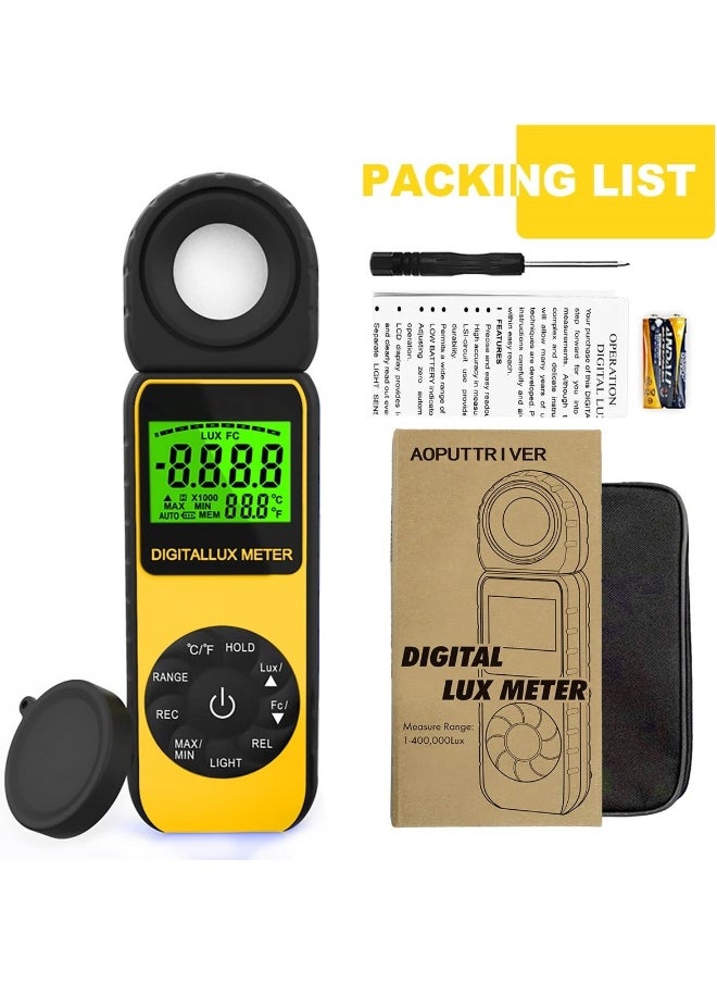 Generic - Handheld Digital Illuminance Light Meter, Measure Range Up to 400,000Lux (0.01~40,000 FC), 270º Rotated Sensor, Backlight, for Foot Candles, Plants, LED Lights - Image 1