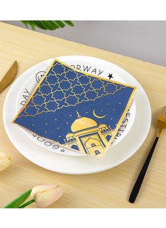 Fun 2 Bags 40 PCS, 33x33cm Blue, Golden Roof Table Napkins, Birthday Party, Weddings and Dinners  - Image 1