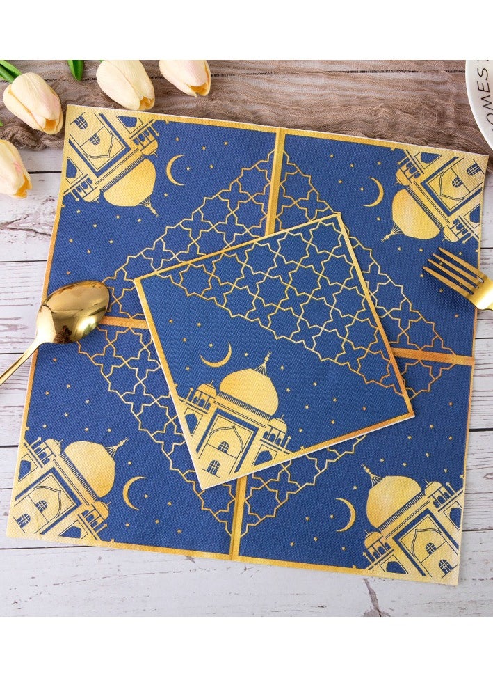 Fun 2 Bags 40 PCS, 33x33cm Blue, Golden Roof Table Napkins, Birthday Party, Weddings and Dinners  - Image 2