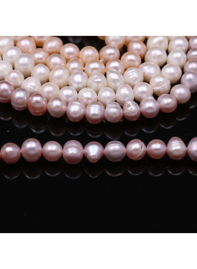 LE SKY Natural Pearl Beads 100% Natural Freshwater Round Pearl Loose Beads (2 strands) with Hole 6-7mm One Strand 14.2 inch for Jewelry Making Necklace Bracelet Charms - Image 4