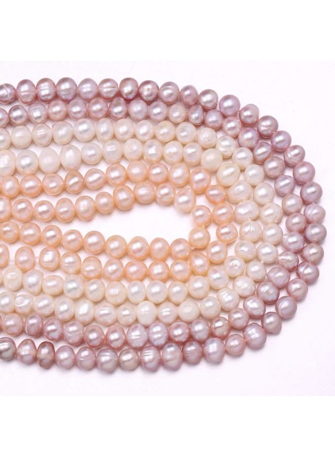 LE SKY Natural Pearl Beads 100% Natural Freshwater Round Pearl Loose Beads (2 strands) with Hole 6-7mm One Strand 14.2 inch for Jewelry Making Necklace Bracelet Charms - Image 5