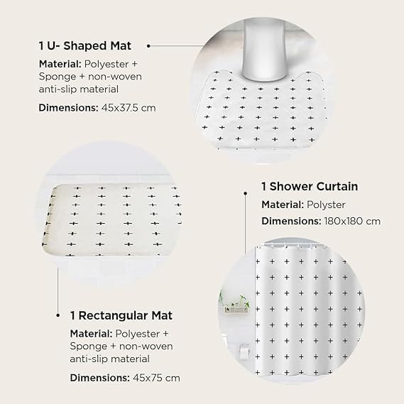 Kuber Industries Kuber Industries Shower Curtain & Bathmat Set | Non-Slip Bath mats for Bathroom | Easy-Slide Curtains | Polyester Curtain or Bathmat for Bath Décor | YX0149-3T | 3 Pcs Set | Multicolor  - Image 3