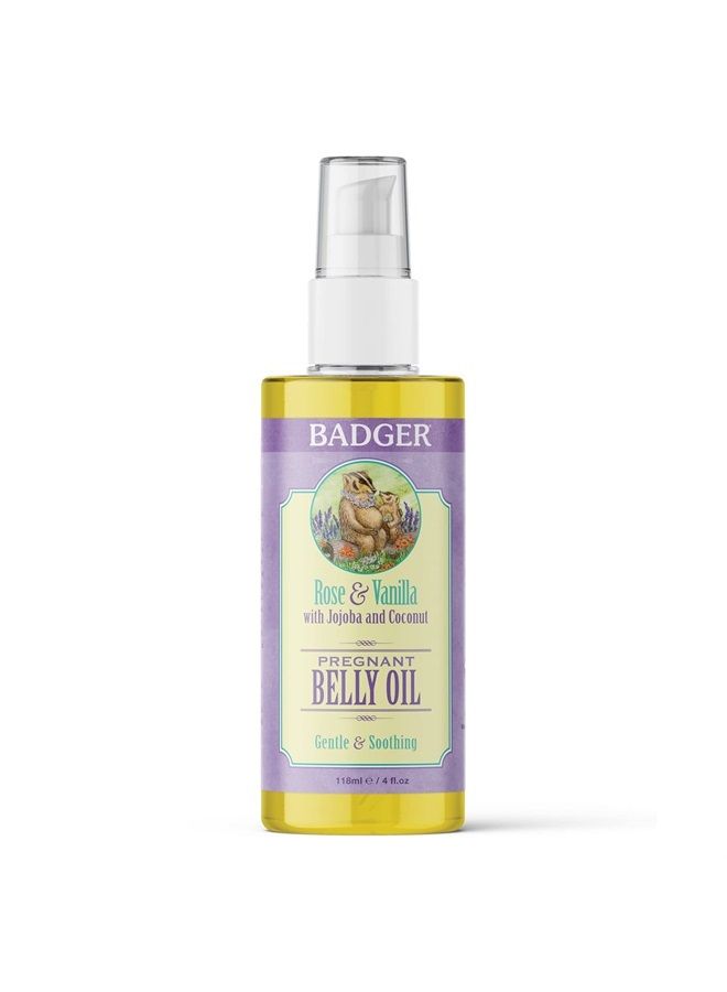 Badger Pregnant Belly Oil, Rose & Vanilla, Certified Organic, Gentle & Soothing, Jojoba & Coconut Oil, Belly Oil for Stretched Skin During & After Pregnancy, 4 fl oz - Image 1