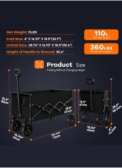 Bukela Collapsible Wagon Cart Foldable - Lightweight Portable Heavy Duty Folding Beach Wagons with Wheels - Outdoor Utility Carts for Grocery, Camping, Shopping, Sports, Garden with Large Capacity  - Image 3