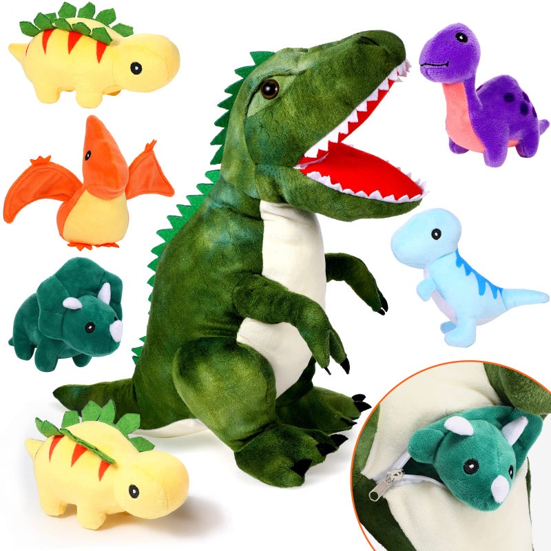 Chalyna 157 Inch Plush Dinosaur Plush Stuffed Animal with 5 Cute Little Dinosaurs in Tummy Carrier Baby Dinosaur Gift Set Kid Soft Cuddly Stuffed Pillow for Birthday Party Favor - Image 2