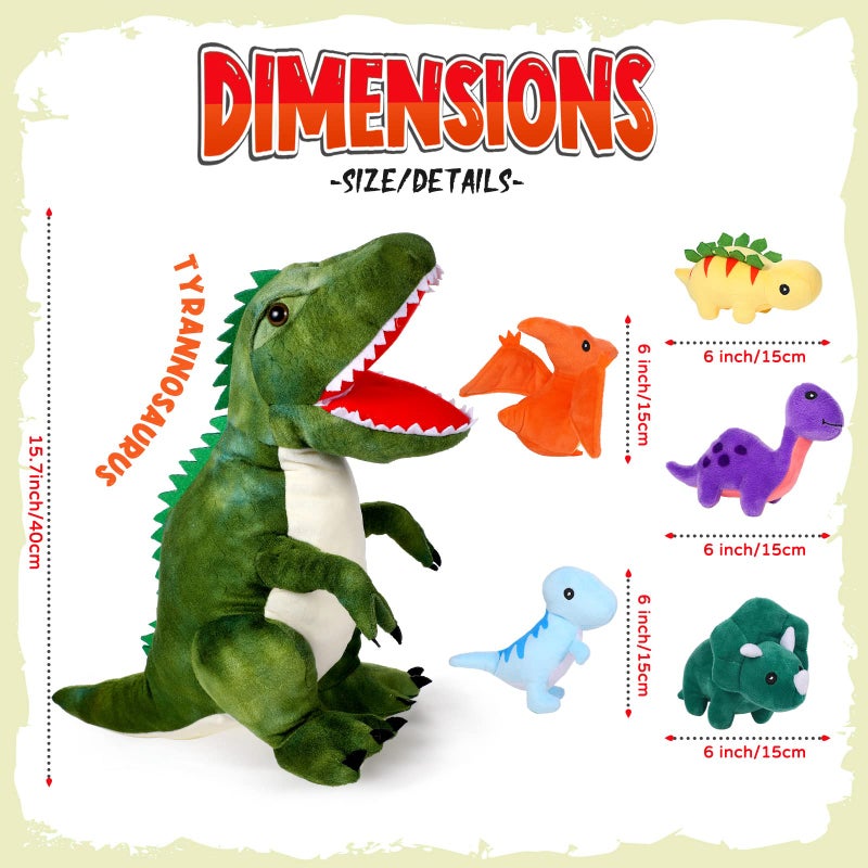 Chalyna 157 Inch Plush Dinosaur Plush Stuffed Animal with 5 Cute Little Dinosaurs in Tummy Carrier Baby Dinosaur Gift Set Kid Soft Cuddly Stuffed Pillow for Birthday Party Favor - Image 3