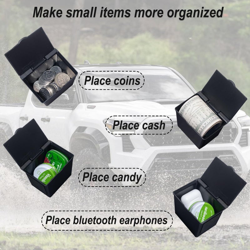 JKCOVER Center Console Coin Box Organizer Compatible with 2016-2020 2021 2022 2023 Toyota Tacoma Accessories Armrest Insert ABS Plastic Coin Holder Secondary Storage Box - Image 5