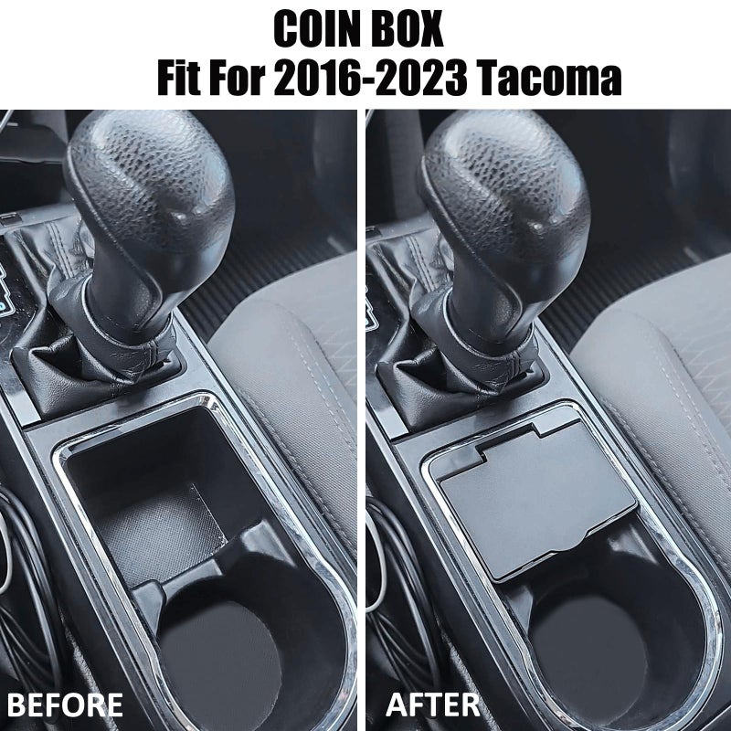 JKCOVER Center Console Coin Box Organizer Compatible with 2016-2020 2021 2022 2023 Toyota Tacoma Accessories Armrest Insert ABS Plastic Coin Holder Secondary Storage Box - Image 2
