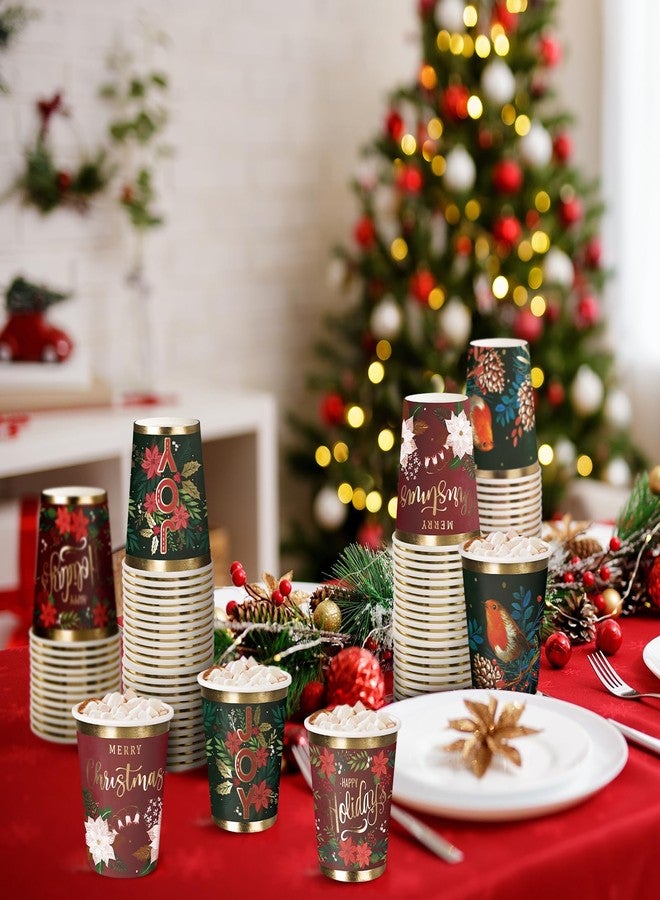 WRAPAHOLIC 100 Pcs Christmas Paper Cups - 9 oz Classic Red and Green Disposable Cups, Holiday Party Supplies for Juice Coffee Hot Cold Beverage Drink - Image 4