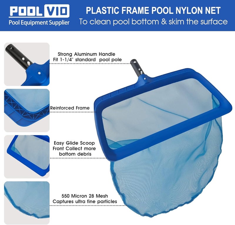Poolvio Professional Swimming Pool Skimmer Net, Heavy Duty Pool Leaf Rake, Fast Cleaning Tool for Inground & Above Ground Pool (Pole not Included) - Image 3