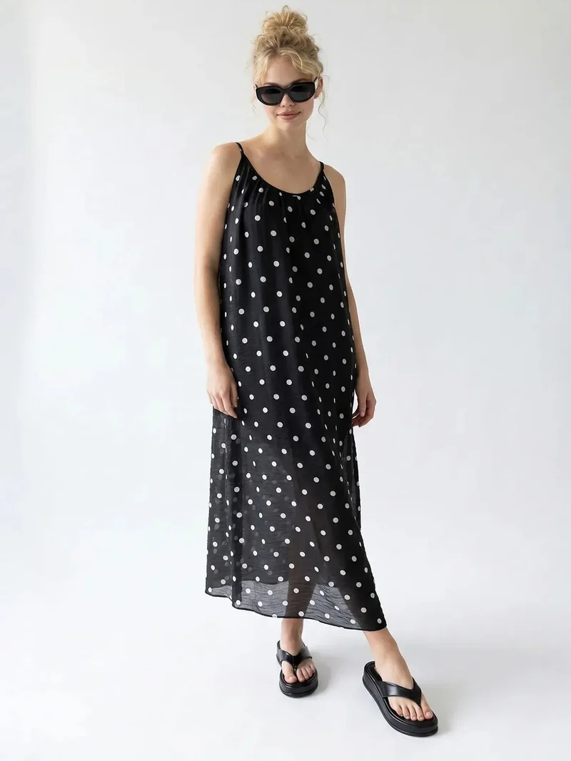 ميكسراي MIXRAY Polka Dot A-Line Maxi Dress