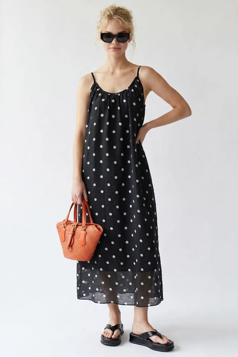 MIXRAY Polka Dot A-Line Maxi Dress - Image 2