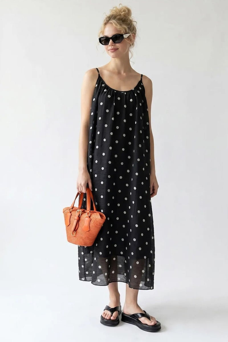 MIXRAY Polka Dot A-Line Maxi Dress - Image 4