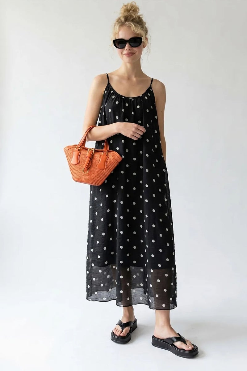 MIXRAY Polka Dot A-Line Maxi Dress - Image 3