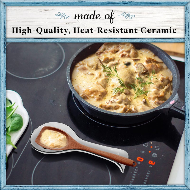 Home Acre Designs Spoon Rest For Kitchen Counter & Stove Top - White Ceramic Spoon Holder for Cooking & Counter Protection - Essential Kitchen Gadgets - White Farmhouse - Image 5