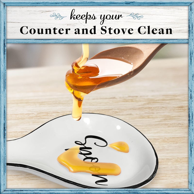 Home Acre Designs Spoon Rest For Kitchen Counter & Stove Top - White Ceramic Spoon Holder for Cooking & Counter Protection - Essential Kitchen Gadgets - White Farmhouse - Image 4