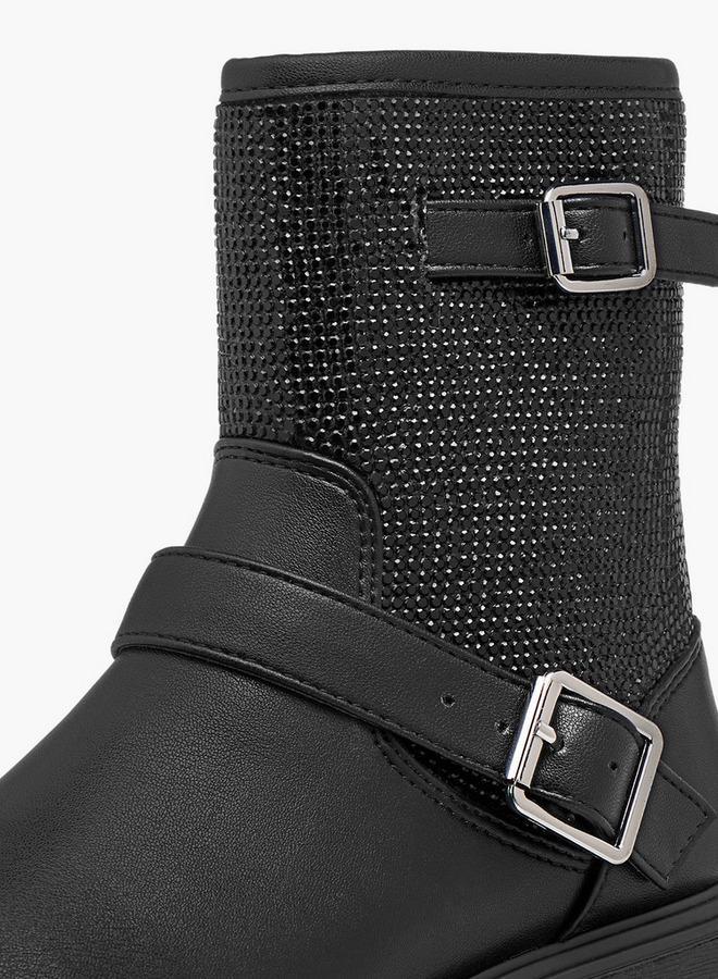 سيليست بوت بناتي بكعب عالٍ مزين بإبزيم وسحاب - Image 4