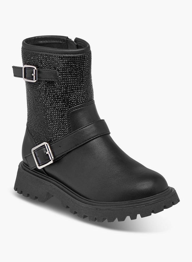 سيليست بوت بناتي بكعب عالٍ مزين بإبزيم وسحاب - Image 1