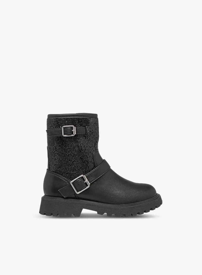Celeste BLACK Girls' Buckle Accent High Cut Boots with Zip Closure for Women | Best Price UAE