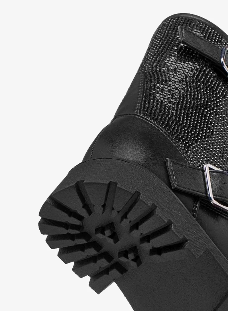 Celeste BLACK Girls' Buckle Accent High Cut Boots with Zip Closure for Women | Best Price UAE