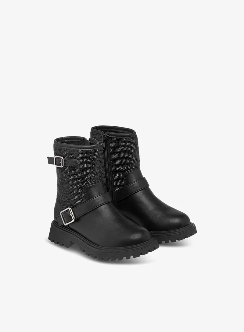 سيليست بوت بناتي بكعب عالٍ مزين بإبزيم وسحاب