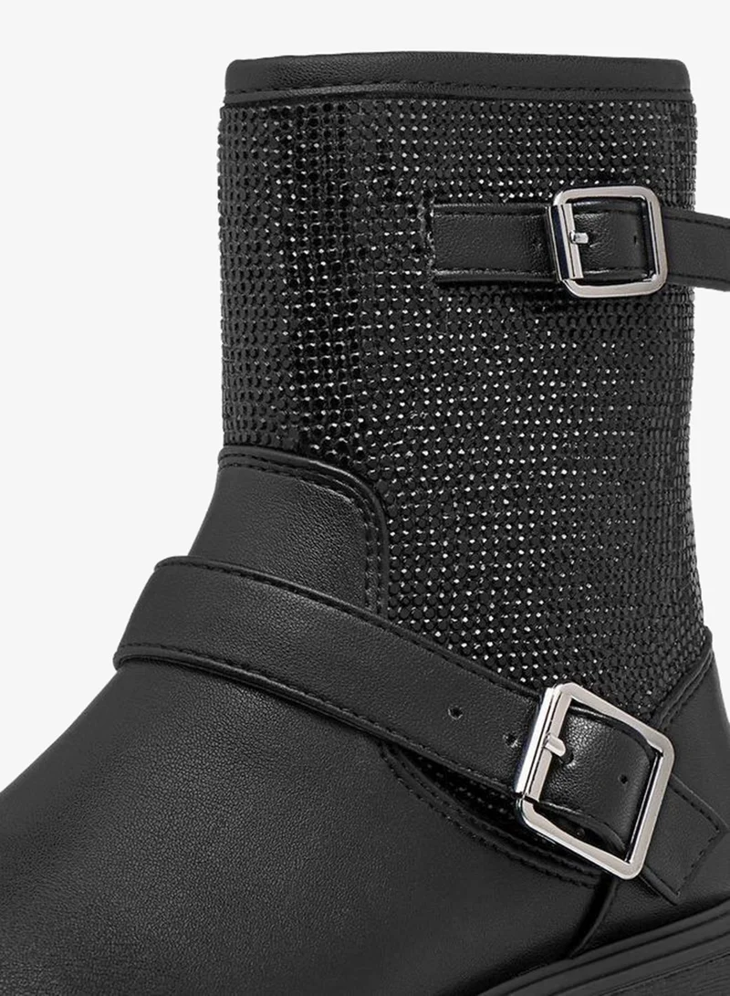 Celeste BLACK Girls' Buckle Accent High Cut Boots with Zip Closure for Women | Best Price UAE