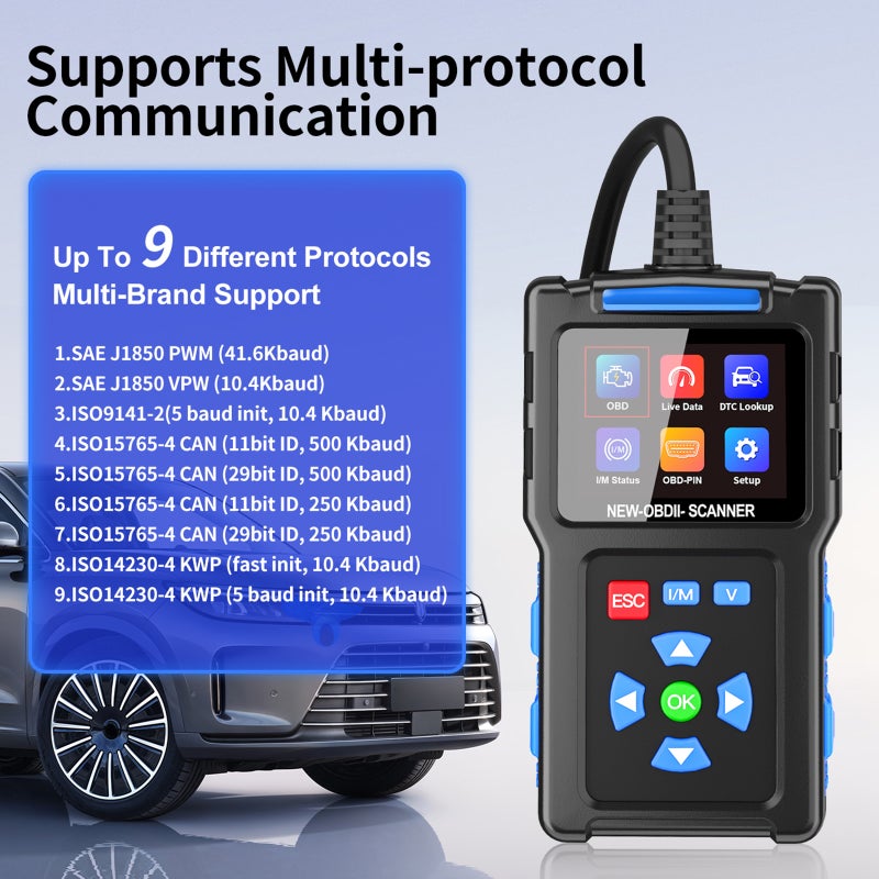 OBDII Scanner Diagnostic Tool Automotive Code Reader with the Function Mode 6, Mode 8 Read Clear DTC Live Date I/M Status Battery Voltage Detection View Freeze Frame for All OBDII Car - Image 2