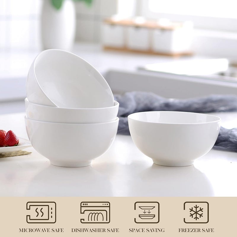 MALACASA Porcelain Soup Bowls, 25 Ounce Large White Ramen Bowls Cereal Bowls, Salad Pasta Bowls, Bowls Set for Cereal, Soup, Ramen and Desserts, Dishes Set of 4 - Image 4